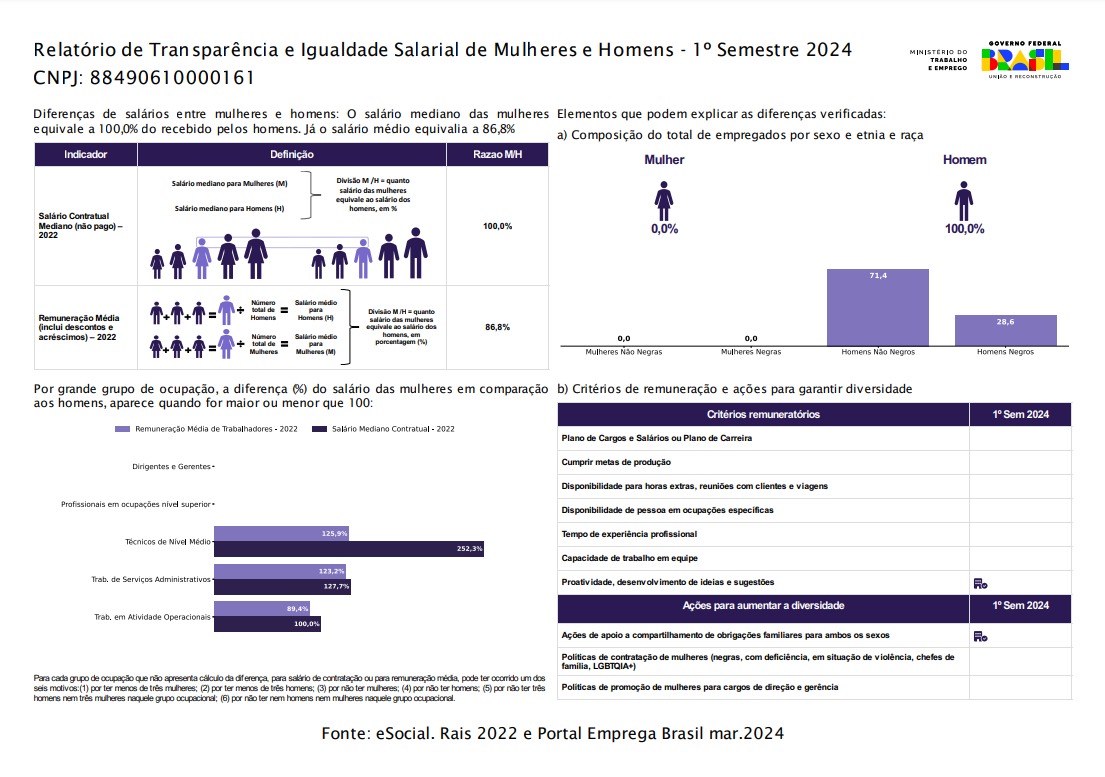 Relatrio de Transparncia e Igualdade Salarial de Mulheres e Homens - 1 Semestre 2024